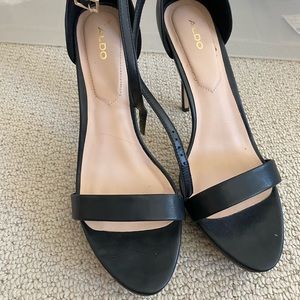 Aldo ankle strap black heels with platform